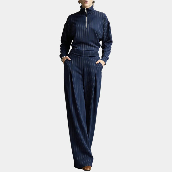 Celeste | Mock Neck Set with Striped Zipper