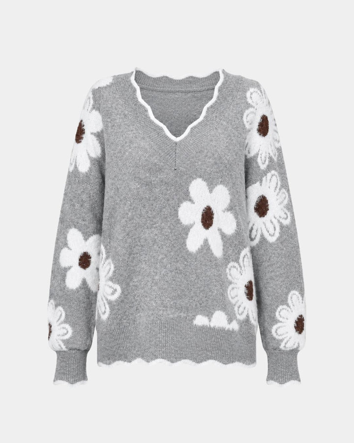 PAULA | ELEGANT FLORAL KNIT WITH V-NECK