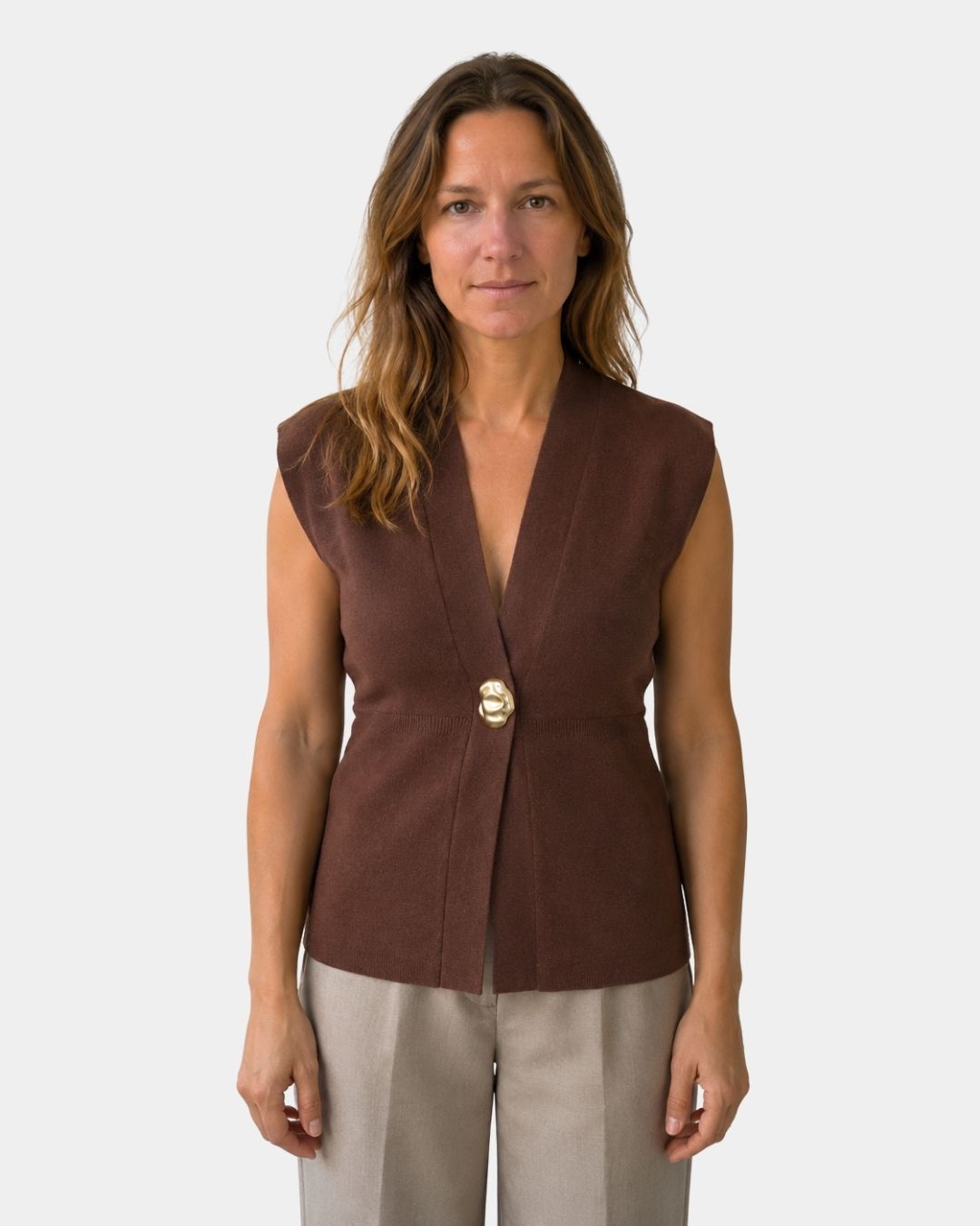 Félicie | Knit Vest with Button Detail and V-Neck