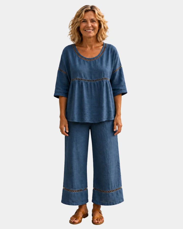 Ótimo | Conjunto fresco com blusa e calças a condizer