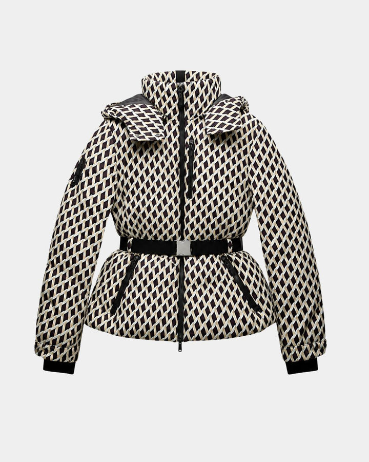Élodiane | Beige Padded Jacket with Patterns and Belt