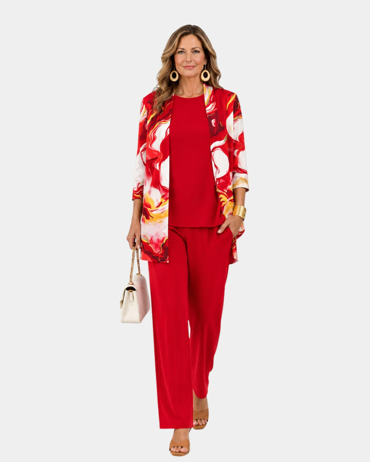 Ivy | Three-Piece Red Floral Ensemble