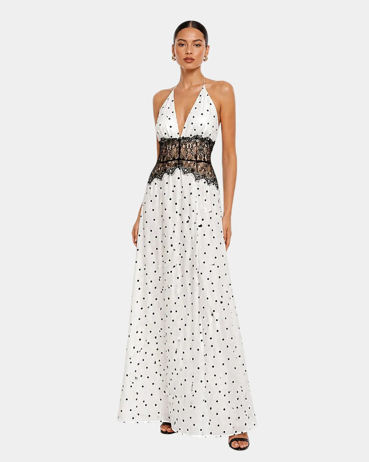 Pomeline | Maxi polka dot dress with elegant lace