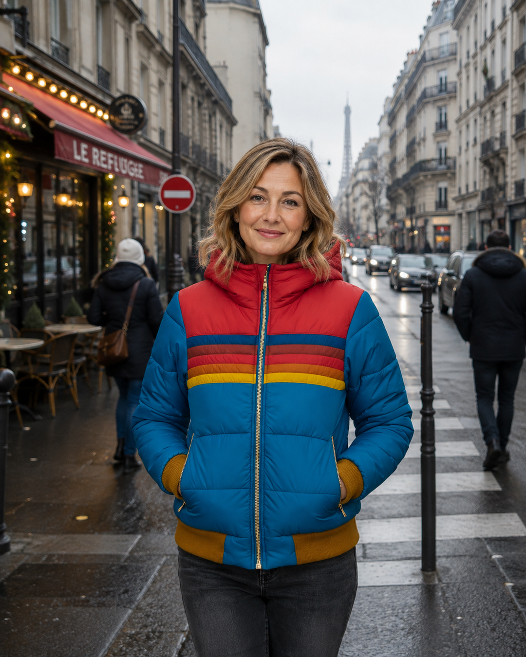 Liorisse | Retro Striped Puffer Jacket