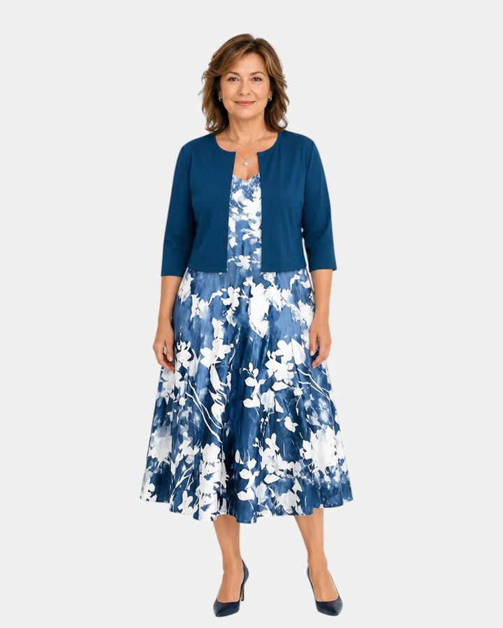 Guilaine | Floral Dress and Lightweight Cardigan Set