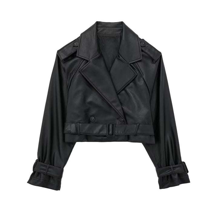 Aigline | Short Trench Coat in Faux Leather