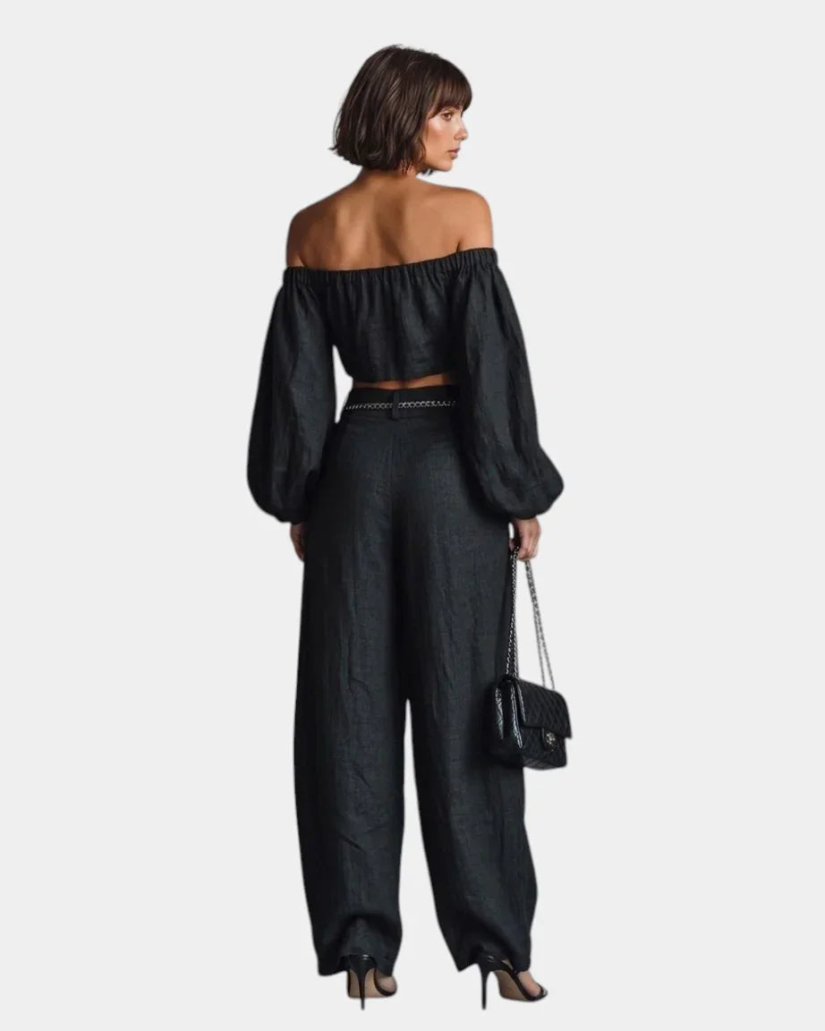 Cíntia | Off-Shoulder Ensemble with Wide Pants
