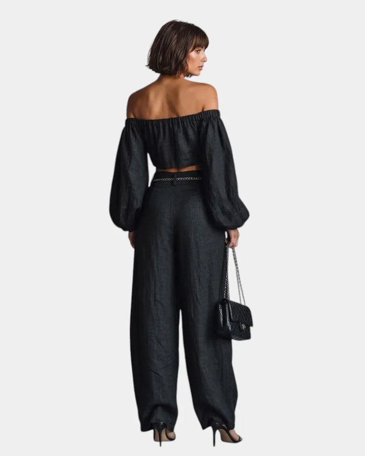Cíntia | Off-Shoulder Ensemble with Wide Pants